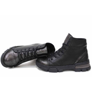 Черни дамски боти, естествена кожа - ежедневни обувки за есента и зимата N 100016831