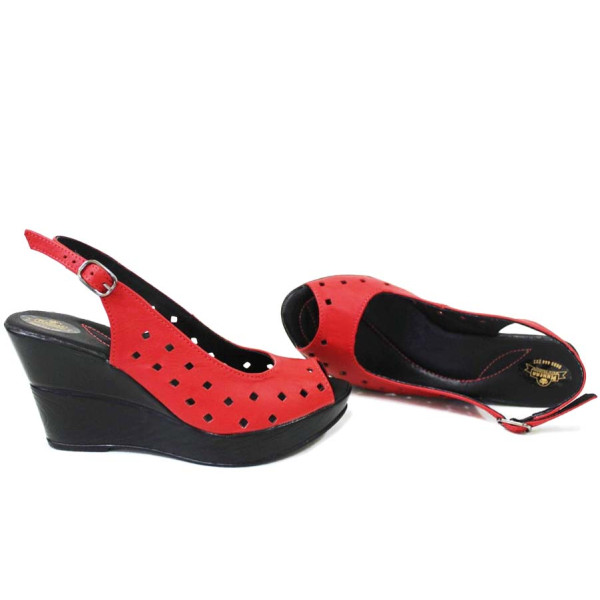 Червени анатомични дамски сандали, естествена кожа перфорирана - всекидневни обувки за пролетта и лятото N 100016763