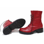Червени дамски боти, естествена кожа - всекидневни обувки за есента и зимата N 100022624