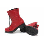 Червени дамски боти, естествена кожа - всекидневни обувки за есента и зимата N 100022624
