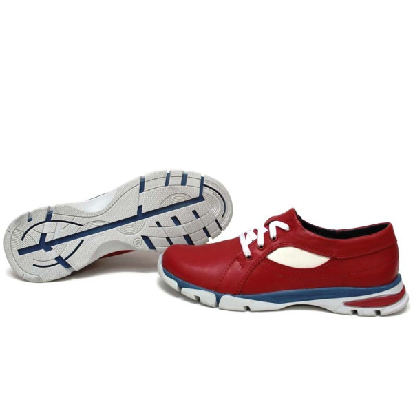 Червени спортни дамски обувки, естествена кожа - всекидневни обувки за пролетта и лятото N 100015379