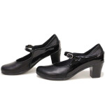 Черни анатомични дамски обувки със среден ток, естествена кожа и лачена естествена кожа  - всекидневни обувки за пролетта и лятото N 100015383