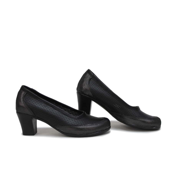 Черни дамски обувки със среден ток, естествена кожа - всекидневни обувки за пролетта и лятото N 100016081