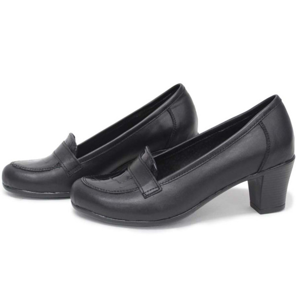 Черни анатомични дамски обувки със среден ток, естествена кожа - всекидневни обувки за пролетта и лятото N 100015390
