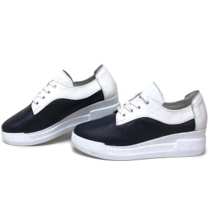 Сини дамски обувки с платформа, естествена кожа - всекидневни обувки за пролетта и лятото N 100015402