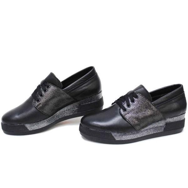 Черни анатомични дамски обувки с платформа, естествена кожа - всекидневни обувки за пролетта и лятото N 100015410
