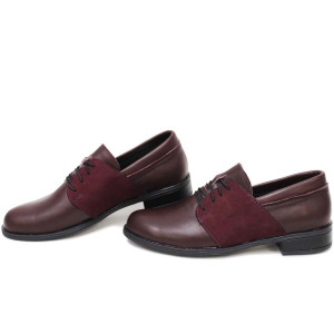 Винени анатомични дамски обувки с равна подметка, естествена кожа - ежедневни обувки за целогодишно ползване N 100022637