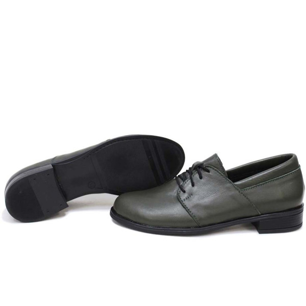 Зелени дамски обувки с равна подметка, естествена кожа - ежедневни обувки за целогодишно ползване N 100022635