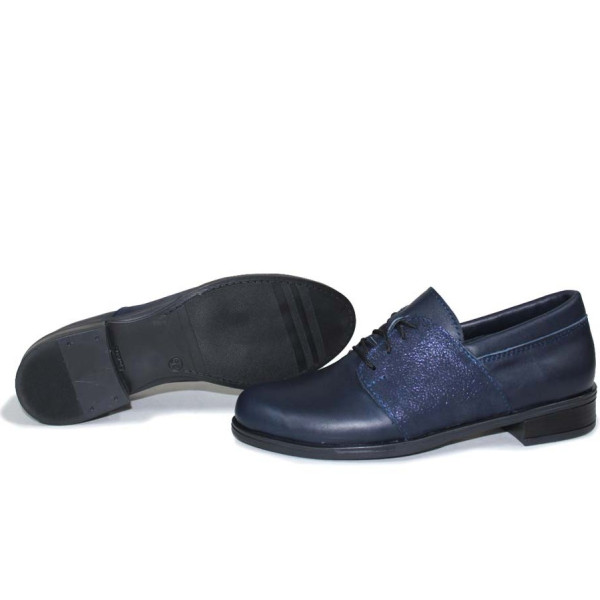 Сини анатомични дамски обувки с равна подметка, естествена кожа - всекидневни обувки за пролетта и лятото N 100015411