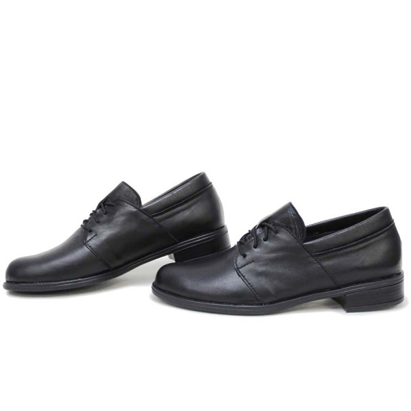 Черни анатомични дамски обувки с равна подметка, естествена кожа - всекидневни обувки за пролетта и лятото N 100015414