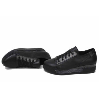Черни дамски обувки с платформа, естествена кожа - всекидневни обувки за пролетта и лятото N 100015416