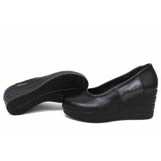 Черни дамски обувки с платформа, естествена кожа - всекидневни обувки за пролетта и лятото N 100015417