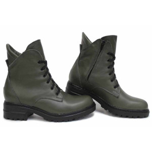 Зелени дамски боти, естествена кожа - ежедневни обувки за есента и зимата N 100022631