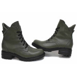Зелени дамски боти, естествена кожа - ежедневни обувки за есента и зимата N 100022631