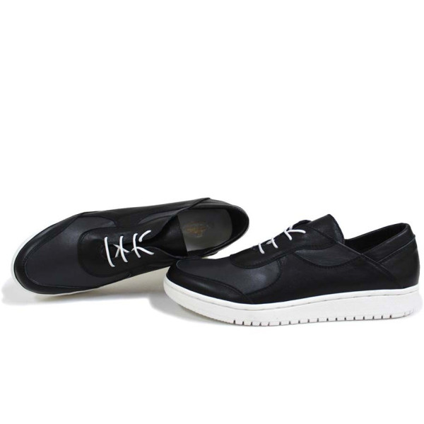 Черни дамски обувки с равна подметка, естествена кожа - всекидневни обувки за пролетта и лятото N 100015423