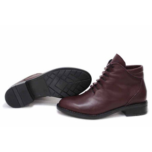 Винени дамски боти, естествена кожа - ежедневни обувки за есента и зимата N 100016880