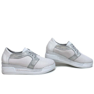 Бели дамски обувки с платформа, естествена кожа - всекидневни обувки за пролетта и лятото N 100015652