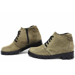 Зелени анатомични дамски боти, естествена кожа - ежедневни обувки за есента и зимата N 100016779