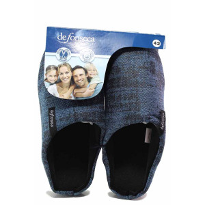 Сини домашни чехли, текстилна материя - равни обувки за есента и зимата N 100017019