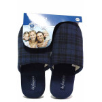Сини домашни чехли, текстилна материя - равни обувки за есента и зимата N 100017022