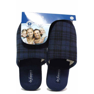 Сини домашни чехли, текстилна материя - равни обувки за есента и зимата N 100017022