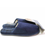 Сини домашни чехли, текстилна материя - равни обувки за есента и зимата N 100017021