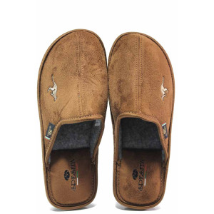 Кафяви анатомични домашни чехли, текстилна материя - ежедневни обувки за есента и зимата N 100017254