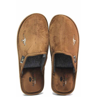 Кафяви домашни чехли, текстилна материя - ежедневни обувки за есента и зимата N 100017254