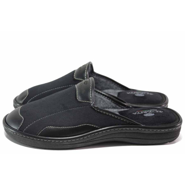Черни домашни чехли, текстилна материя - ежедневни обувки за есента и зимата N 100017431