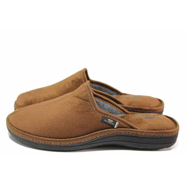Кафяви домашни чехли, текстилна материя - ежедневни обувки за есента и зимата N 100017433
