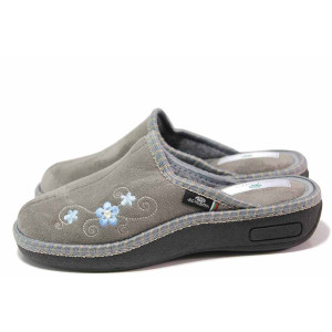 Сиви дамски пантофки, текстилна материя - ежедневни обувки за целогодишно ползване N 100017443