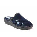 Тъмносини дамски пантофки, текстилна материя - ежедневни обувки за целогодишно ползване N 100017444