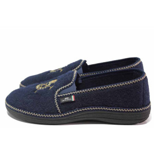 Тъмносини домашни чехли, текстилна материя - равни обувки за целогодишно ползване N 100017447