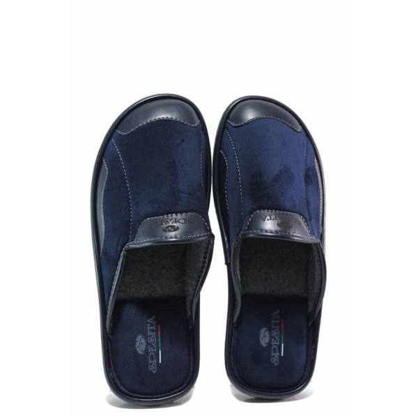 Тъмносини мъжки чехли, текстилна материя - равни обувки за целогодишно ползване N 100017454