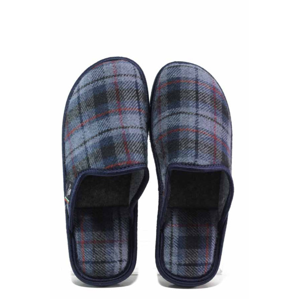 Тъмносини мъжки чехли, текстилна материя - равни обувки за целогодишно ползване N 100017455