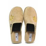 Бежови домашни чехли, текстилна материя - равни обувки за целогодишно ползване N 100017451