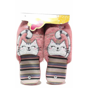 Розови домашни чехли, текстилна материя - равни обувки за целогодишно ползване N 100017456