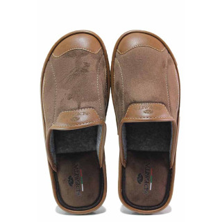 Кафяви домашни чехли, текстилна материя - равни обувки за целогодишно ползване N 100017465