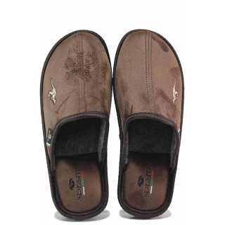 Кафяви анатомични домашни чехли, текстилна материя - равни обувки за целогодишно ползване N 100017467