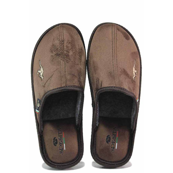 Кафяви анатомични домашни чехли, текстилна материя - равни обувки за целогодишно ползване N 100017467