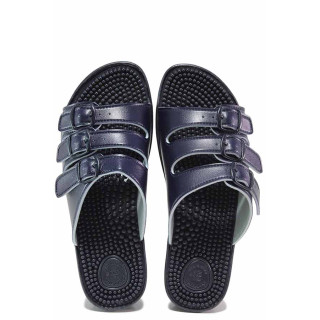Тъмносини дамски чехли, здрава еко-кожа - ежедневни обувки за целогодишно ползване N 100017464
