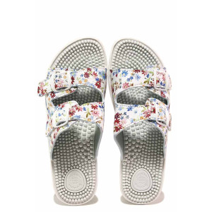 Бели дамски чехли, здрава еко-кожа - ежедневни обувки за целогодишно ползване N 100017462