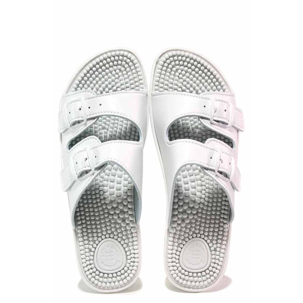 Бели дамски чехли, здрава еко-кожа - ежедневни обувки за целогодишно ползване N 100017460