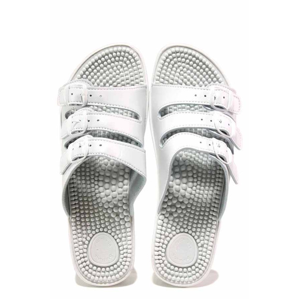 Бели дамски чехли, здрава еко-кожа - ежедневни обувки за целогодишно ползване N 100017463