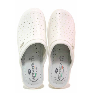 Бели дамски чехли, здрава еко-кожа - ежедневни обувки за целогодишно ползване N 100017459