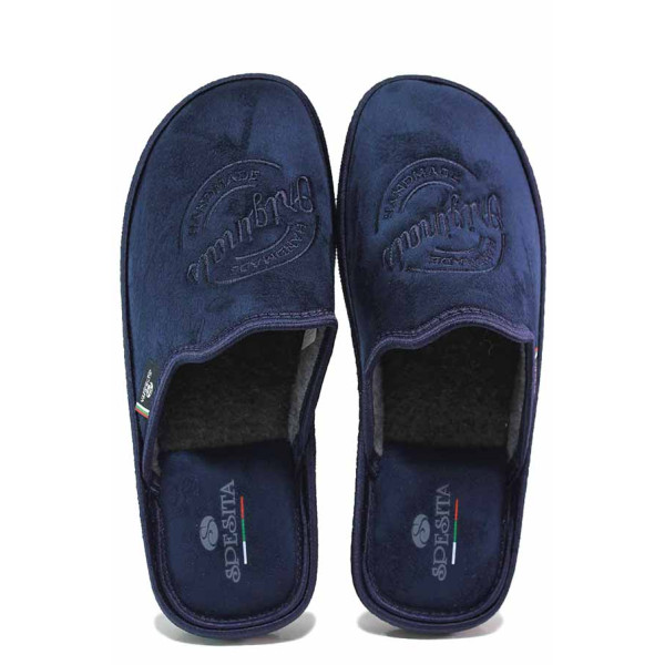 Тъмносини домашни чехли, текстилна материя - равни обувки за целогодишно ползване N 100017472