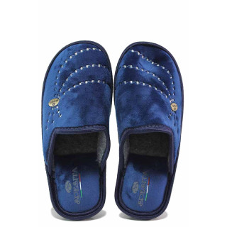Тъмносини домашни чехли, текстилна материя - равни обувки за целогодишно ползване N 100017470
