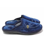 Тъмносини домашни чехли, текстилна материя - равни обувки за целогодишно ползване N 100017470