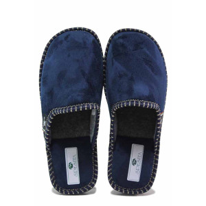 Тъмносини домашни чехли, текстилна материя - равни обувки за целогодишно ползване N 100017471