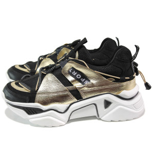 Черни спортни дамски обувки, еко-кожа и текстилна материя - спортни обувки за пролетта и лятото N 100015341